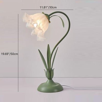 Contemporary Scandinavian Floral Disc Base Iron Acrylic 1-Light Table Lamp For Bedroom