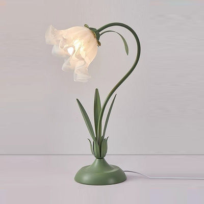 Contemporary Scandinavian Floral Disc Base Iron Acrylic 1-Light Table Lamp For Bedroom