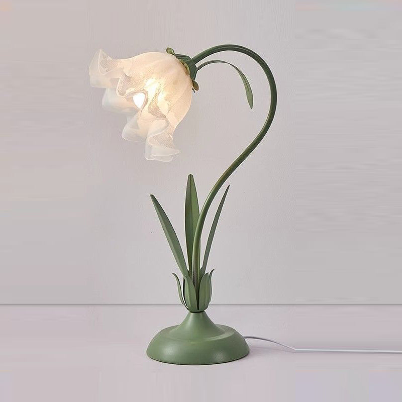 Contemporary Scandinavian Floral Disc Base Iron Acrylic 1-Light Table Lamp For Bedroom