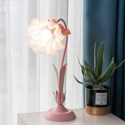 Contemporary Scandinavian Floral Disc Base Iron Acrylic 1-Light Table Lamp For Bedroom