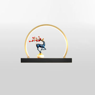 Traditional Chinese Plum Blossom Deer Welcome Pine Semicircle Copper Jade Silicon LED Wall Sconce Lamp For Bedroom