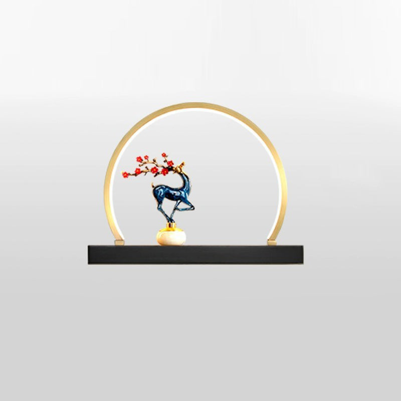 Traditional Chinese Plum Blossom Deer Welcome Pine Semicircle Copper Jade Silicon LED Wall Sconce Lamp For Bedroom