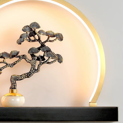 Traditional Chinese Plum Blossom Deer Welcome Pine Semicircle Copper Jade Silicon LED Wall Sconce Lamp For Bedroom
