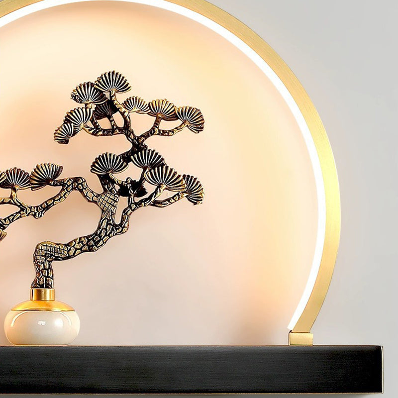 Traditional Chinese Plum Blossom Deer Welcome Pine Semicircle Copper Jade Silicon LED Wall Sconce Lamp For Bedroom