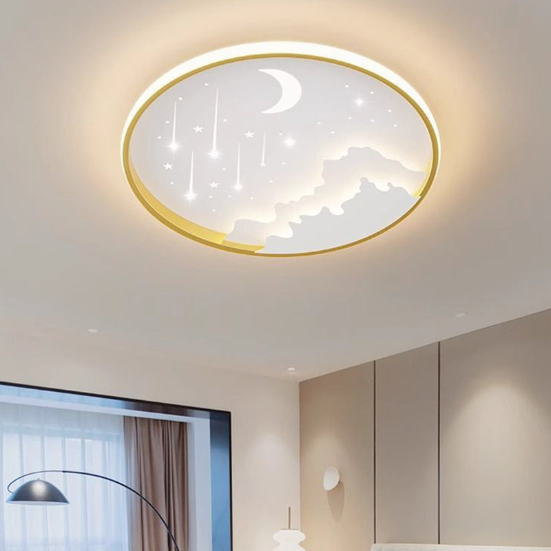 Plafonnier LED rond minimaliste moderne pour enfants en forme de lune, météore et étoile en fer et acrylique pour chambre à coucher 