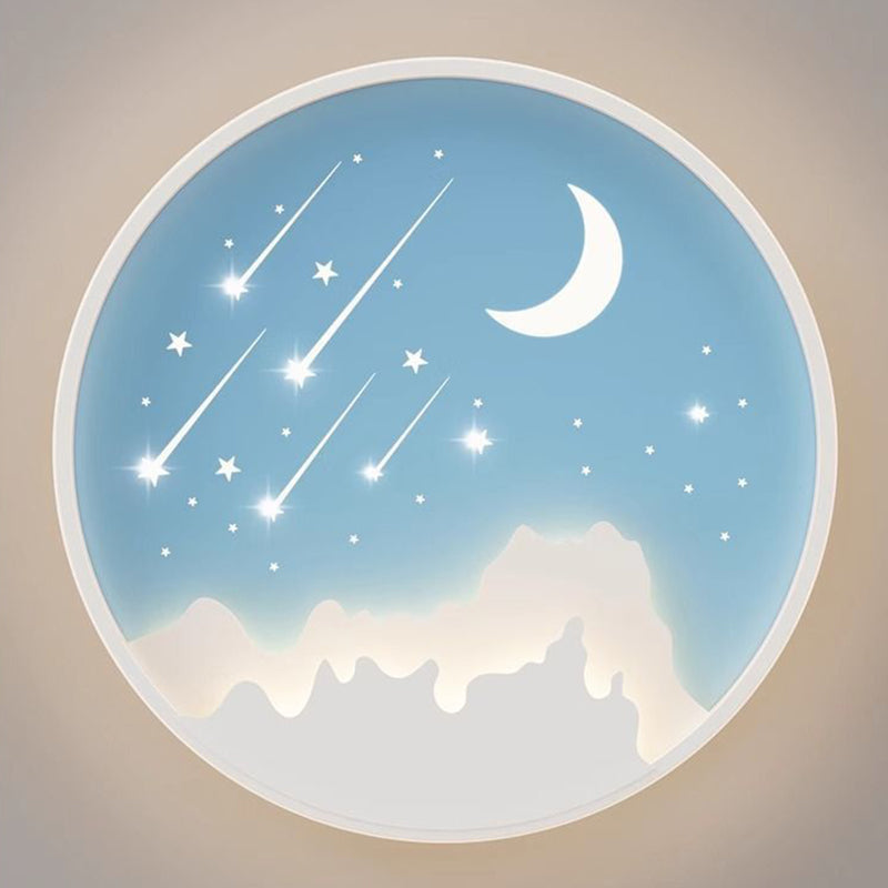 Plafonnier LED rond minimaliste moderne pour enfants en forme de lune, météore et étoile en fer et acrylique pour chambre à coucher 