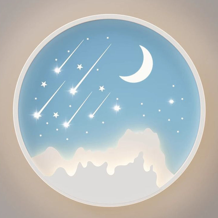 Plafonnier LED rond minimaliste moderne pour enfants en forme de lune, météore et étoile en fer et acrylique pour chambre à coucher 