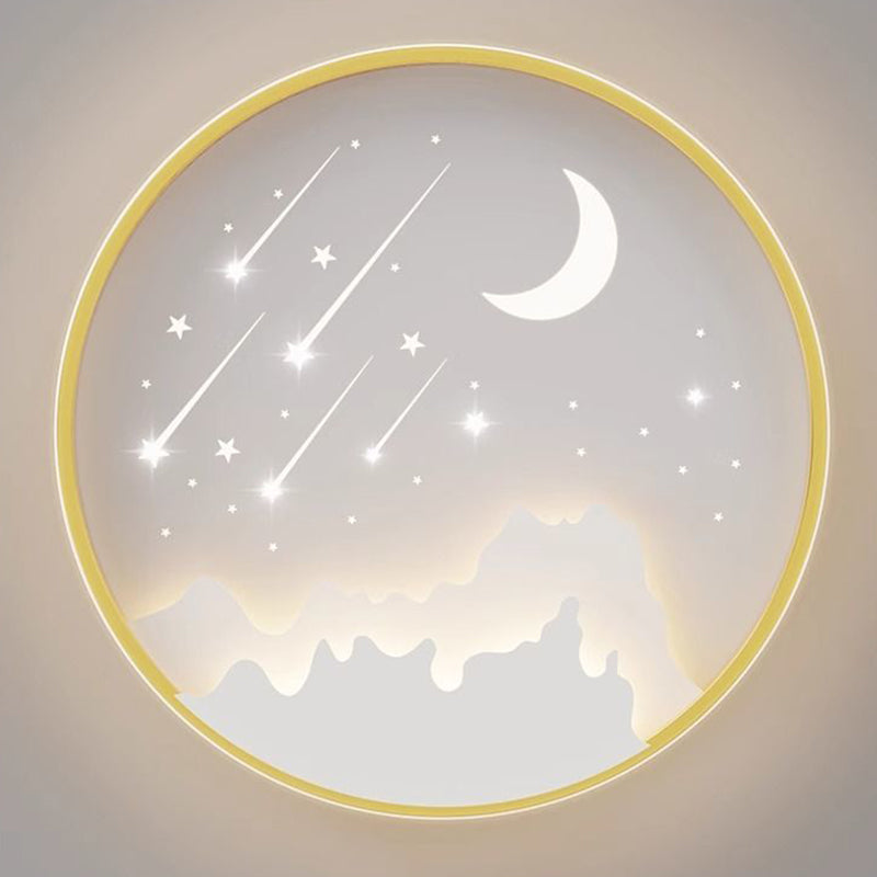 Plafonnier LED rond minimaliste moderne pour enfants en forme de lune, météore et étoile en fer et acrylique pour chambre à coucher 
