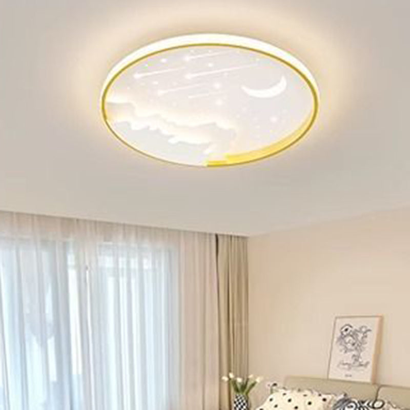Plafonnier LED rond minimaliste moderne pour enfants en forme de lune, météore et étoile en fer et acrylique pour chambre à coucher 