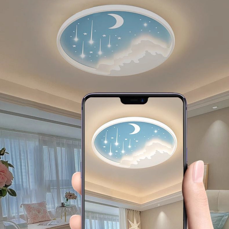 Plafonnier LED rond minimaliste moderne pour enfants en forme de lune, météore et étoile en fer et acrylique pour chambre à coucher 