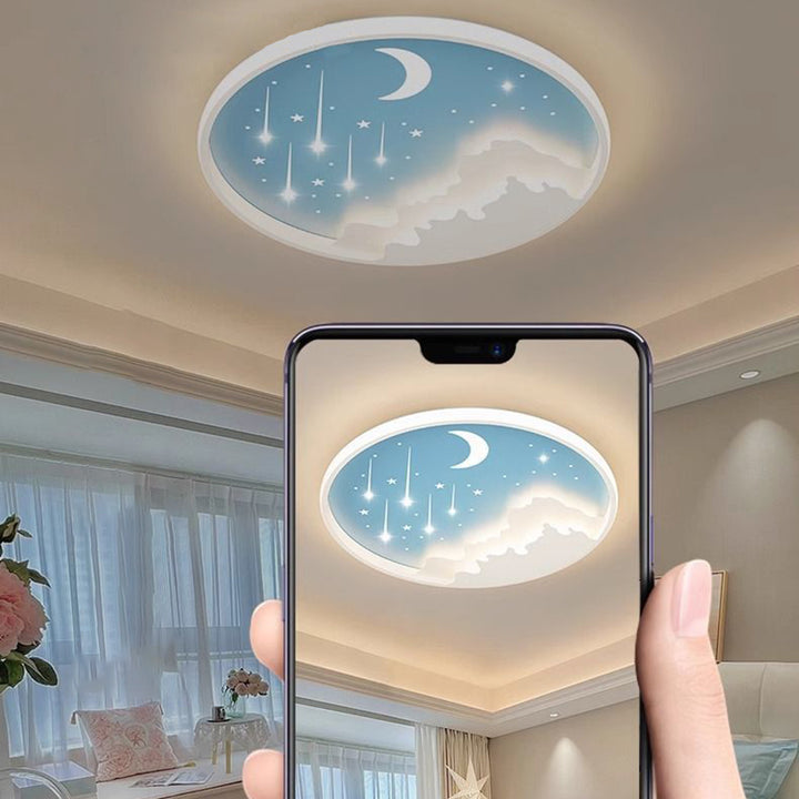 Plafonnier LED rond minimaliste moderne pour enfants en forme de lune, météore et étoile en fer et acrylique pour chambre à coucher 