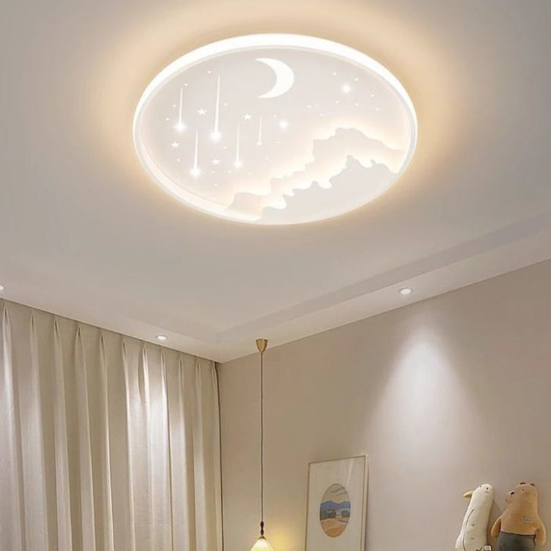Plafonnier LED rond minimaliste moderne pour enfants en forme de lune, météore et étoile en fer et acrylique pour chambre à coucher 