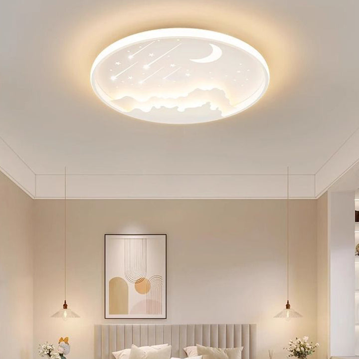 Plafonnier LED rond minimaliste moderne pour enfants en forme de lune, météore et étoile en fer et acrylique pour chambre à coucher 