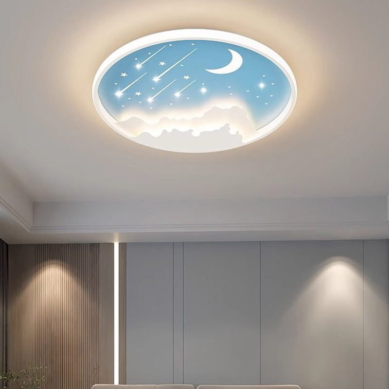 Plafonnier LED rond minimaliste moderne pour enfants en forme de lune, météore et étoile en fer et acrylique pour chambre à coucher 