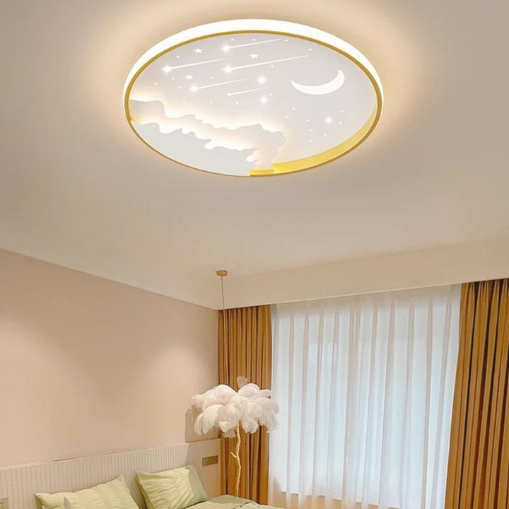 Plafonnier LED rond minimaliste moderne pour enfants en forme de lune, météore et étoile en fer et acrylique pour chambre à coucher 