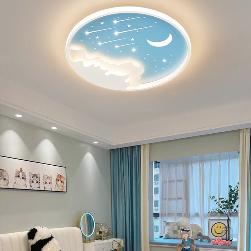 Plafonnier LED rond minimaliste moderne pour enfants en forme de lune, météore et étoile en fer et acrylique pour chambre à coucher 