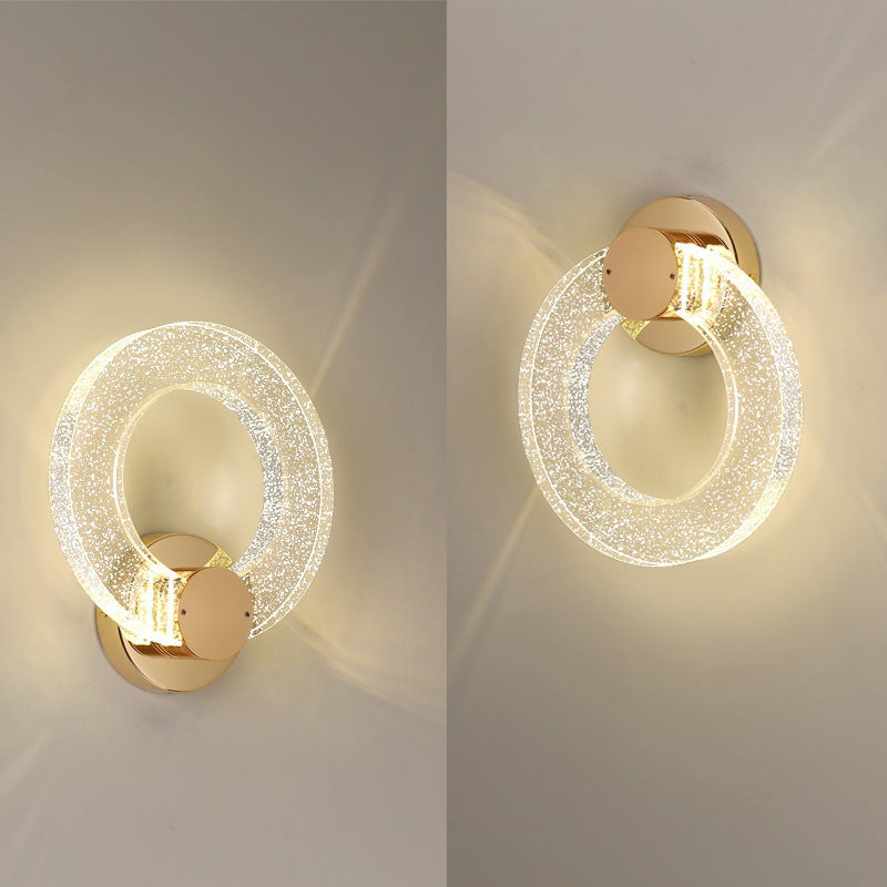 Applique murale LED en fer, aluminium et cristal avec base circulaire à disque pour chambre à coucher 