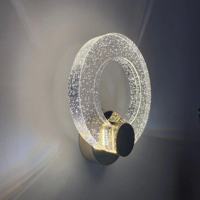 Applique murale LED en fer, aluminium et cristal avec base circulaire à disque pour chambre à coucher 