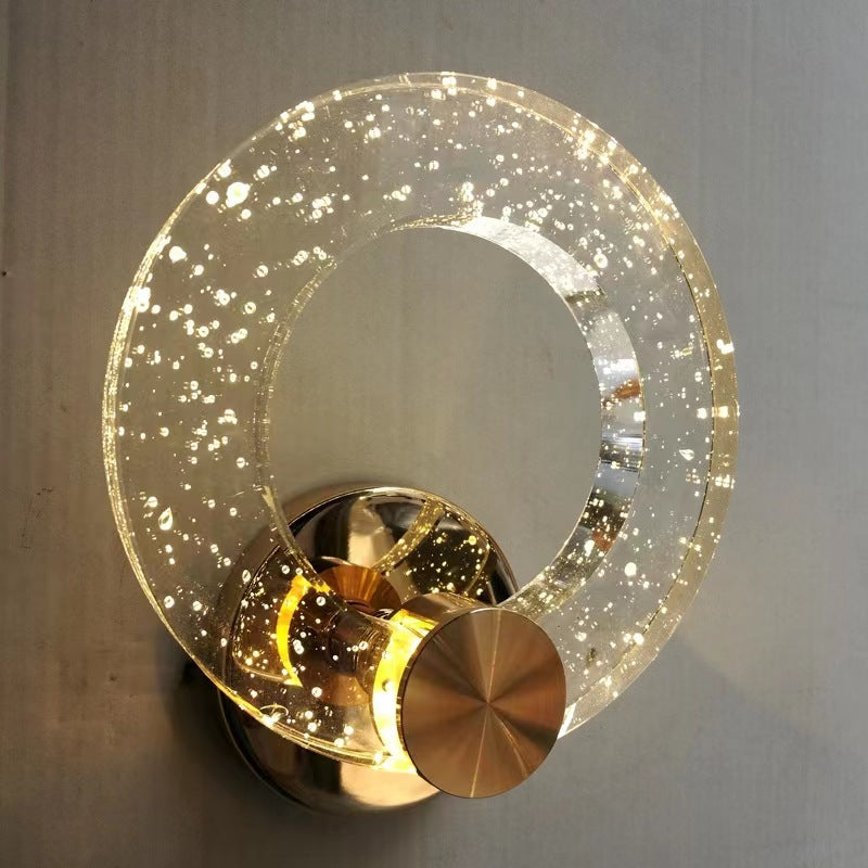 Applique murale LED en fer, aluminium et cristal avec base circulaire à disque pour chambre à coucher 
