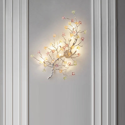 Applique murale à 8 lumières en verre et aluminium avec base en disque rose pour salon, branches modernes et luxueuses 