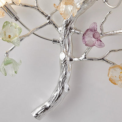 Applique murale à 8 lumières en verre et aluminium avec base en disque rose pour salon, branches modernes et luxueuses 