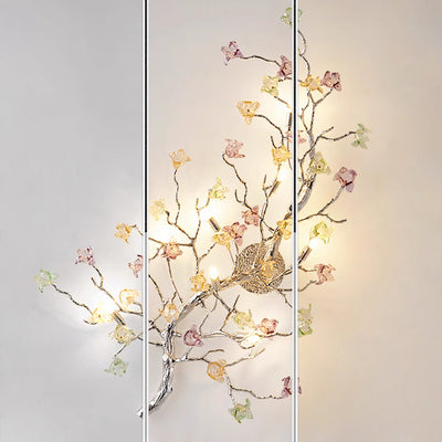 Applique murale à 8 lumières en verre et aluminium avec base en disque rose pour salon, branches modernes et luxueuses 