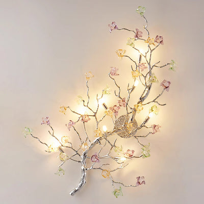 Applique murale à 8 lumières en verre et aluminium avec base en disque rose pour salon, branches modernes et luxueuses 