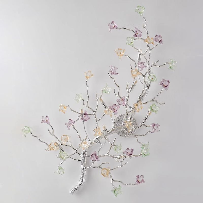Applique murale à 8 lumières en verre et aluminium avec base en disque rose pour salon, branches modernes et luxueuses 