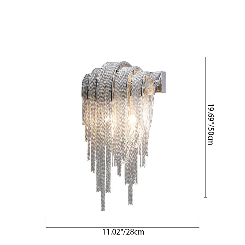 Contemporary Scandinavian Bar Ring Tassel Rectangular Base Iron Aluminum 2-Light Wall Sconce Lamp For Living Room