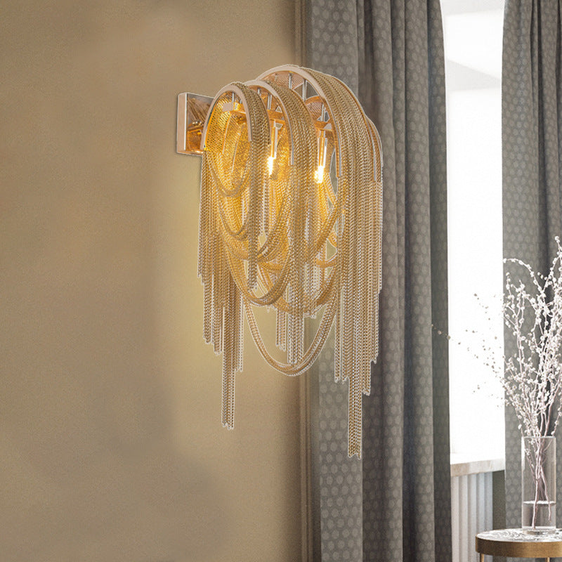Contemporary Scandinavian Bar Ring Tassel Rectangular Base Iron Aluminum 2-Light Wall Sconce Lamp For Living Room
