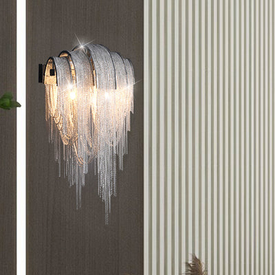 Contemporary Scandinavian Bar Ring Tassel Rectangular Base Iron Aluminum 2-Light Wall Sconce Lamp For Living Room