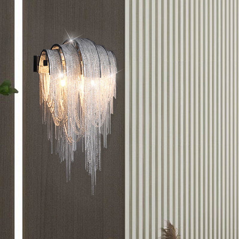 Contemporary Scandinavian Bar Ring Tassel Rectangular Base Iron Aluminum 2-Light Wall Sconce Lamp For Living Room