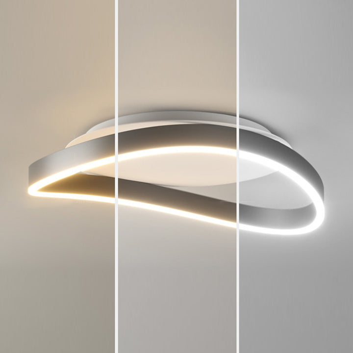 Modern Minimalist Ring Strip Irregular Disc Base Iron Aluminum Silicone LED Semi-Flush Mount Ceiling Light For Bedroom