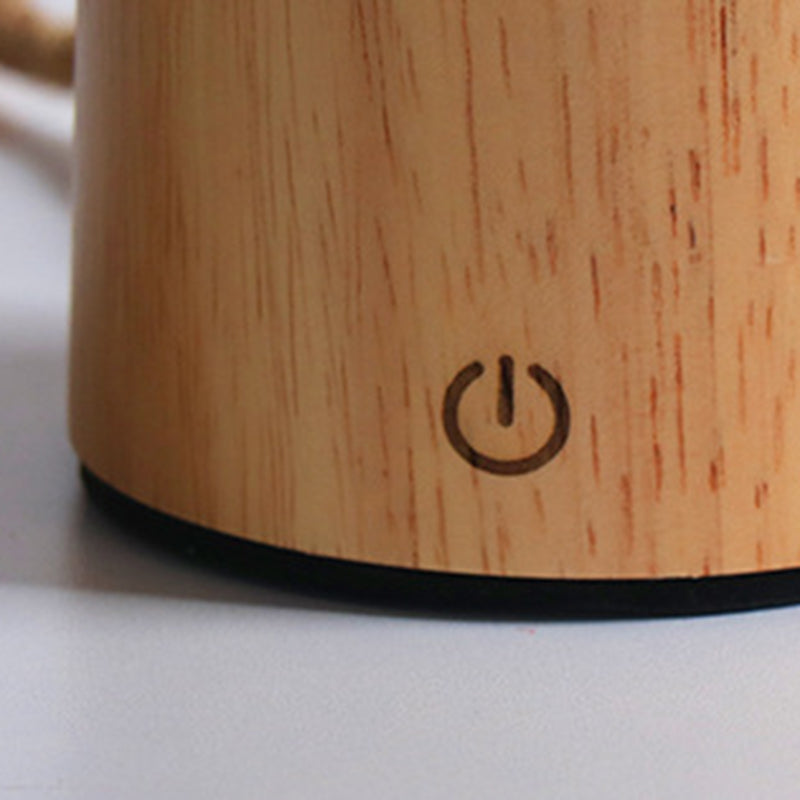 Lámpara de mesa contemporánea creativa de madera hombre cilindro bola madera sisal acrílico LED para dormitorio 