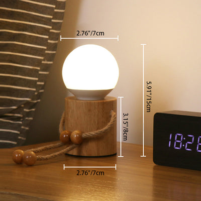 Lámpara de mesa contemporánea creativa de madera hombre cilindro bola madera sisal acrílico LED para dormitorio 