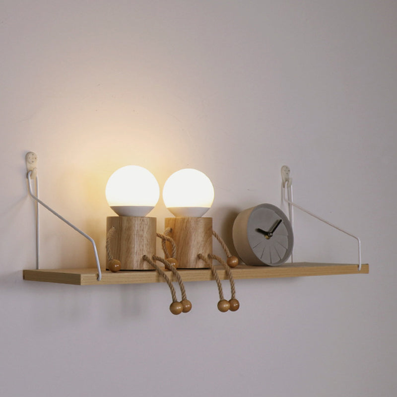 Lámpara de mesa contemporánea creativa de madera hombre cilindro bola madera sisal acrílico LED para dormitorio 