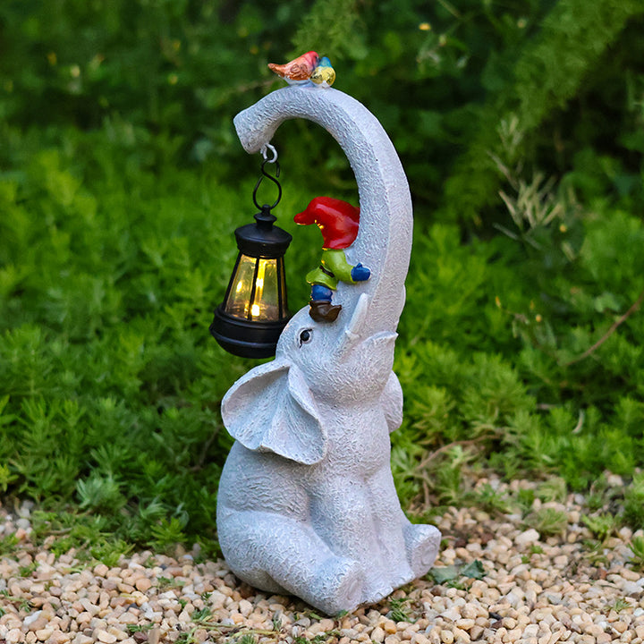 Zeitgenössische kreative solarbetriebene wasserdichte Elefant Genie Vogelharz LED Außenlandschaftsbeleuchtung für den Garten 