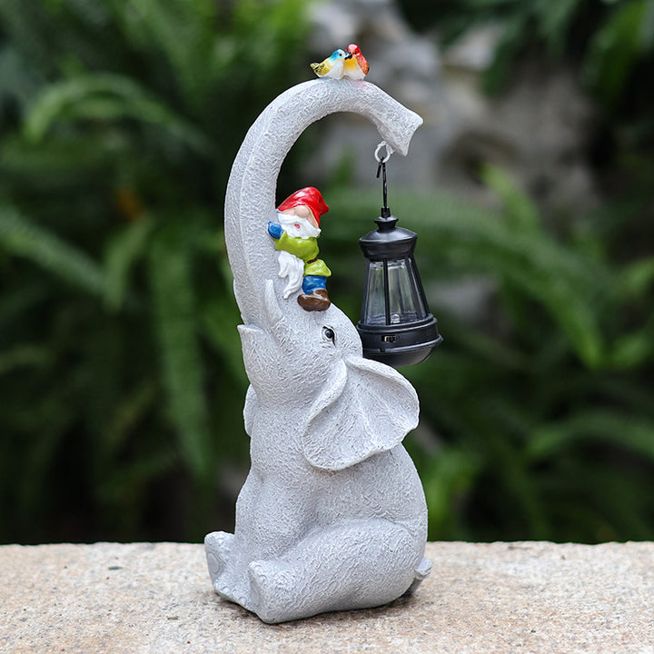 Zeitgenössische kreative solarbetriebene wasserdichte Elefant Genie Vogelharz LED Außenlandschaftsbeleuchtung für den Garten 