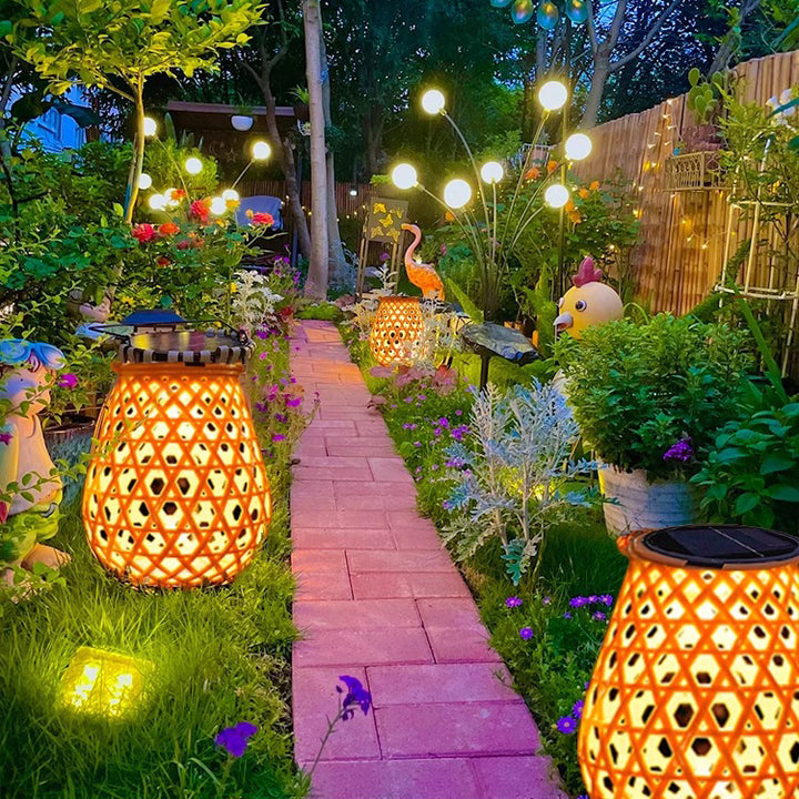 Traditional Chinese Solar Waterproof Oval Round Hollow Mesh ABS LED Outdoor Landscape Light For Garden