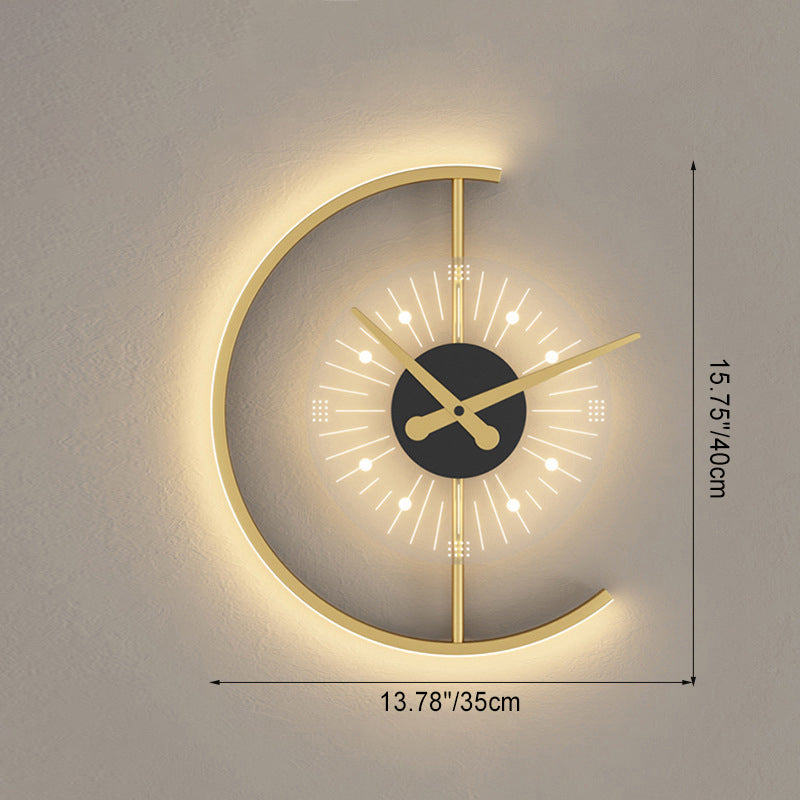 Contemporary Scandinavian Clock Semicircle Iron Acrylic LED Wall Sconce Lamp For Bedroom