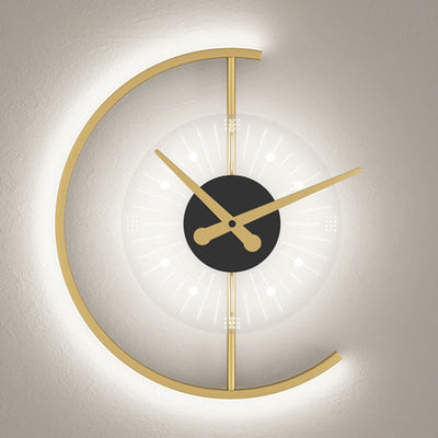 Contemporary Scandinavian Clock Semicircle Iron Acrylic LED Wall Sconce Lamp For Bedroom