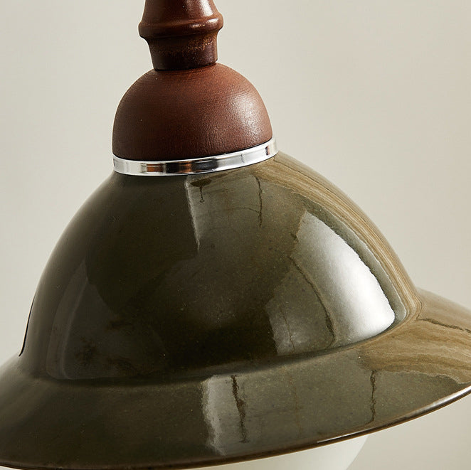 Traditionelle Vintage halbkugelförmige ovale hölzerne Keramik 1-Licht Pendelleuchte für das Wohnzimmer 