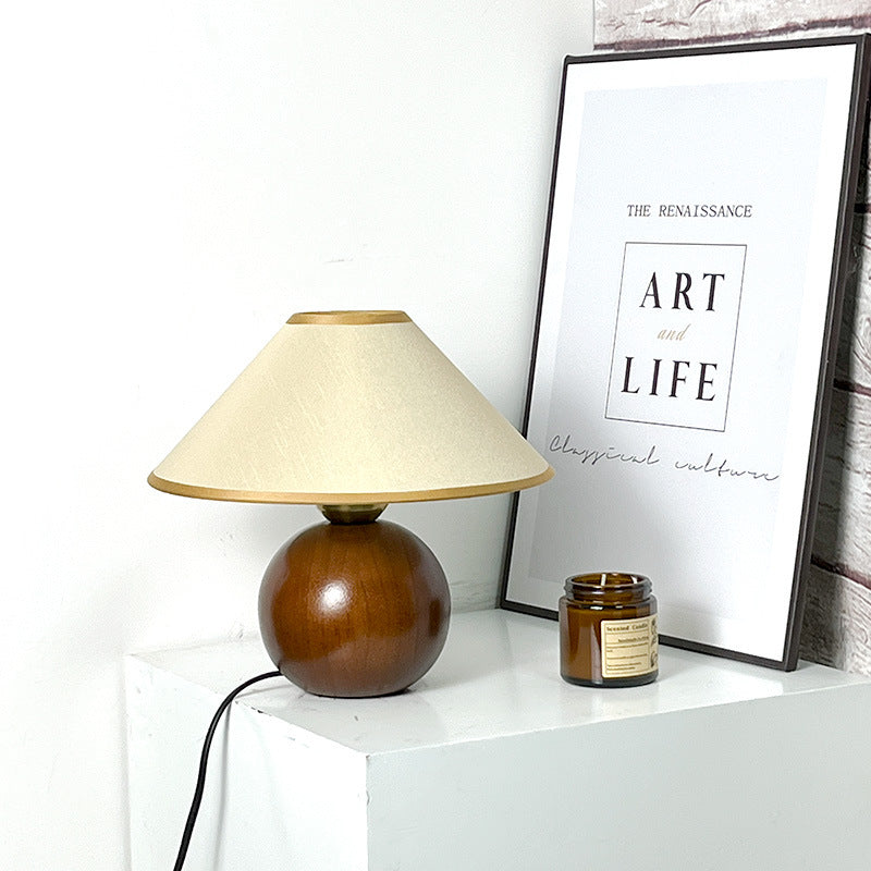 Lampe de table en bois vintage traditionnelle à une lumière avec abat-jour en tissu pour chambre à coucher 