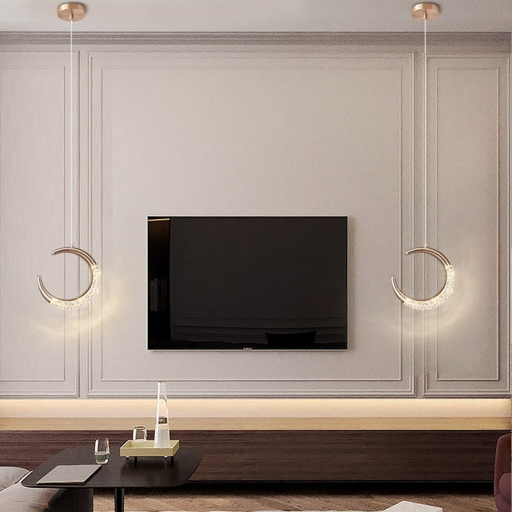 Lustre à LED en acrylique avec matériel en aluminium en arc de lune scandinave contemporain pour chambre 