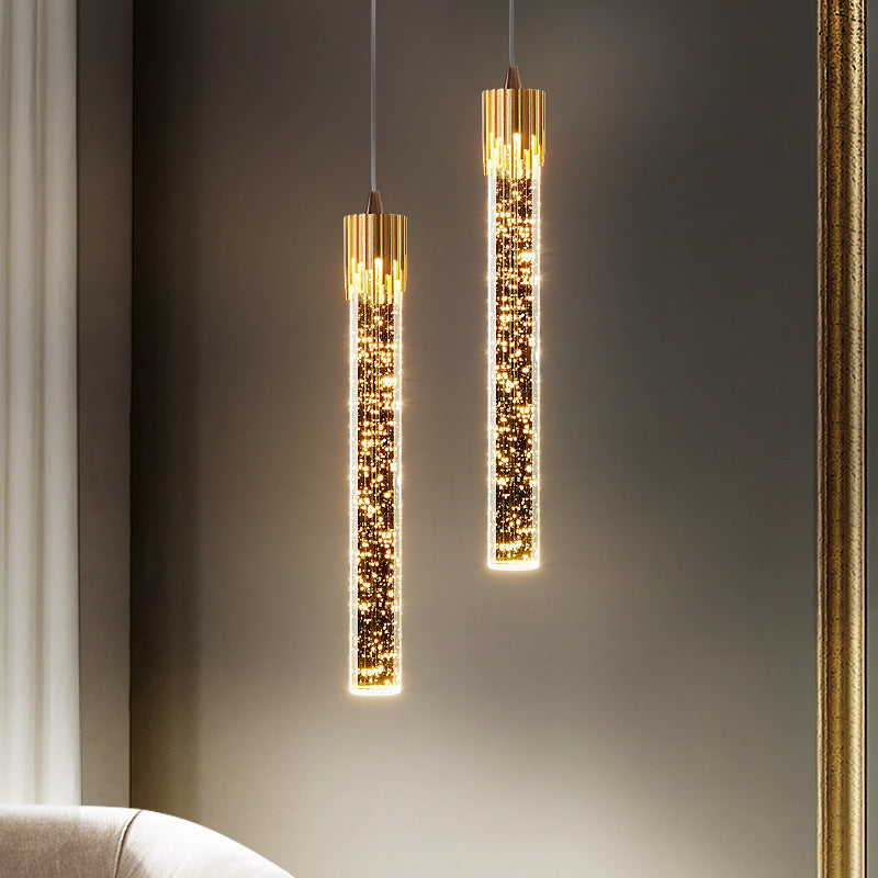 Lustre LED en cristal avec base en disque à bulles cylindriques de luxe moderne pour chambre 