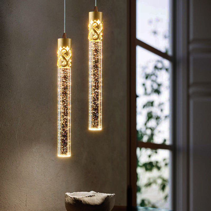Lustre LED en cristal avec base en disque à bulles cylindriques de luxe moderne pour chambre 