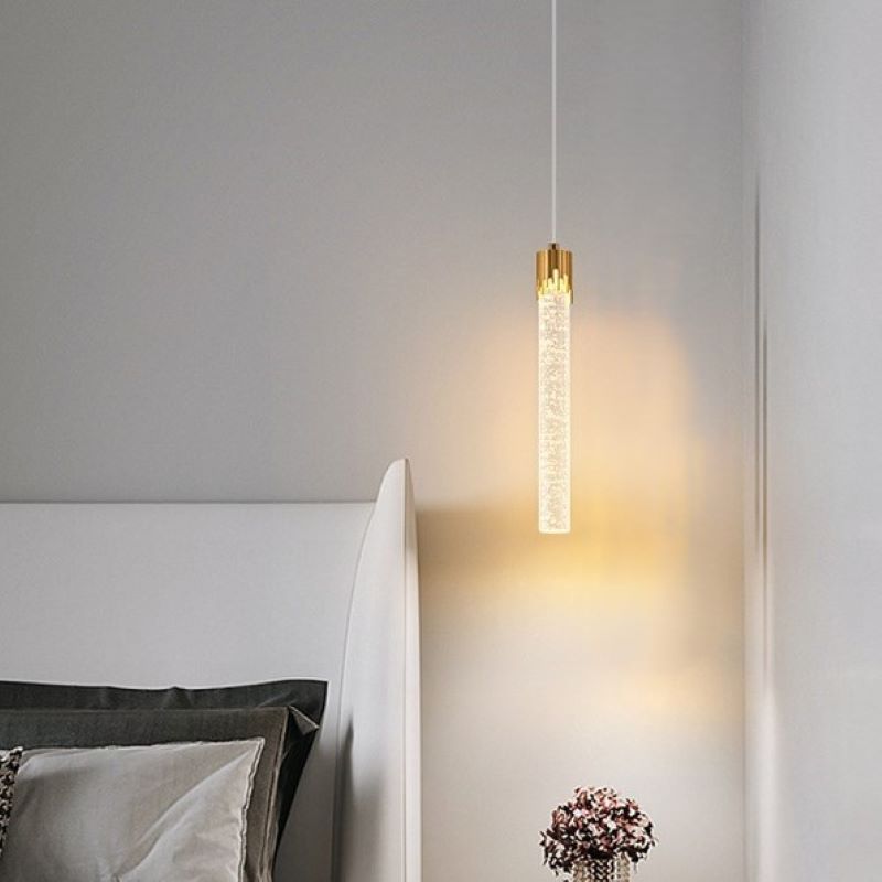 Lustre LED en cristal avec base en disque à bulles cylindriques de luxe moderne pour chambre 