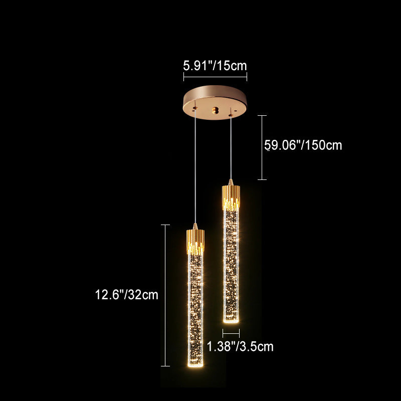 Lustre LED en cristal avec base en disque à bulles cylindriques de luxe moderne pour chambre 