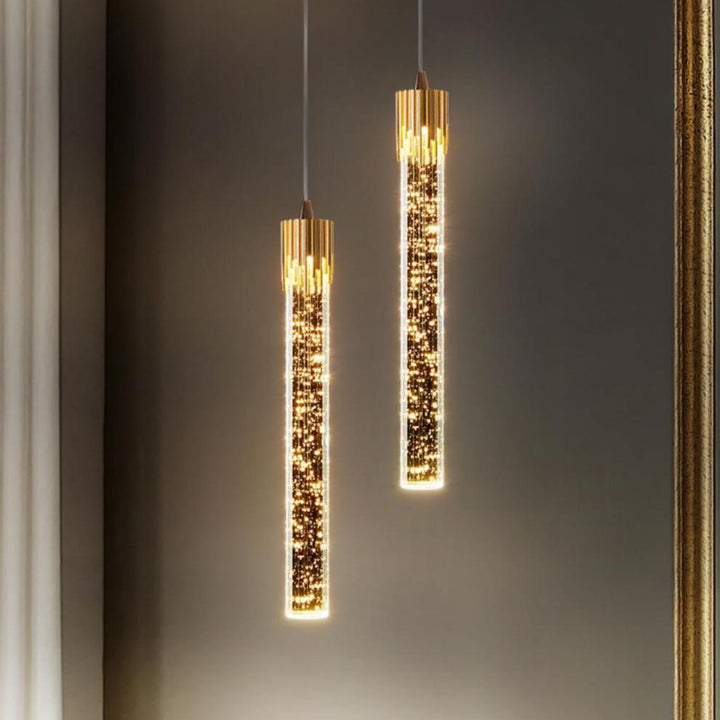 Modern Luxury Cylinder Bubble Disc Base Iron Crystal LED Pendant Light For Bedroom