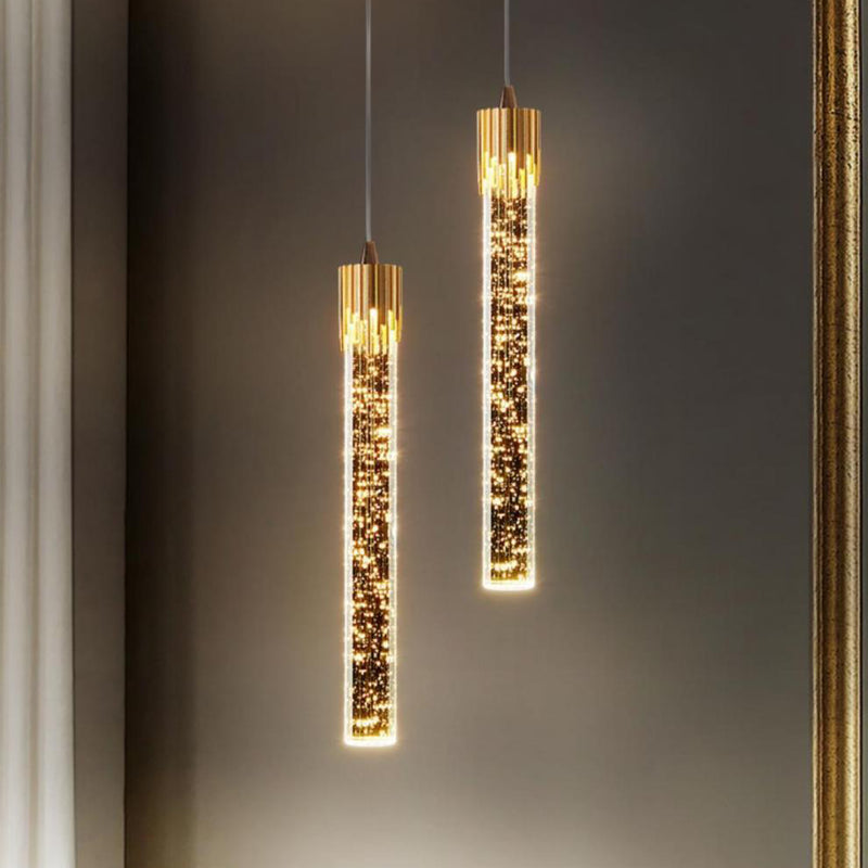 Lustre LED en cristal avec base en disque à bulles cylindriques de luxe moderne pour chambre 